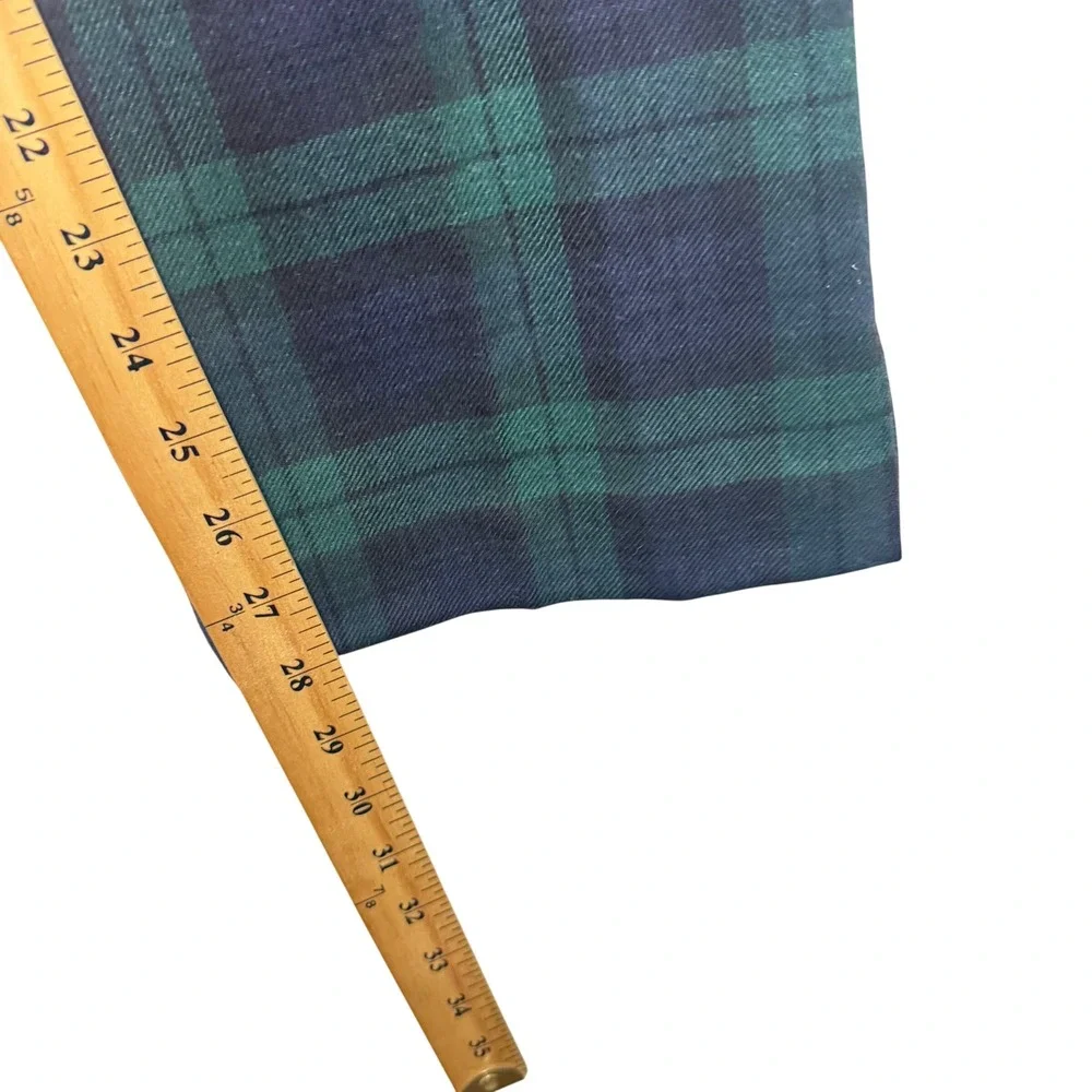 J Crew Italian Wool Plaid Pants‎ Womens Size 2 Green Navy High Rise Career